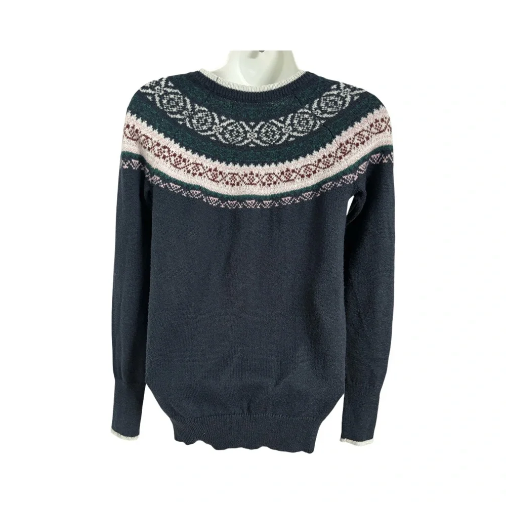 Hollister Dark Green Sweater with White and Pink Accents Size Small - Picture 3 of 5